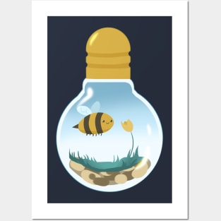 Cute Bee in Lightbulb Terrarium Posters and Art